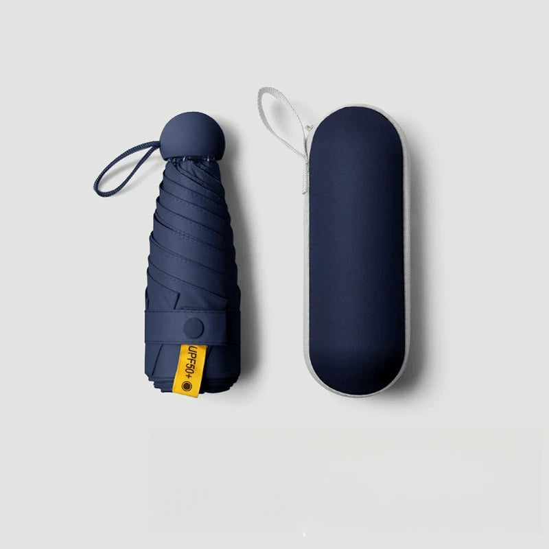 Small sun umbrella with protective cover, compact and ultra portable folding umbrella, with 6 reinforced ribs