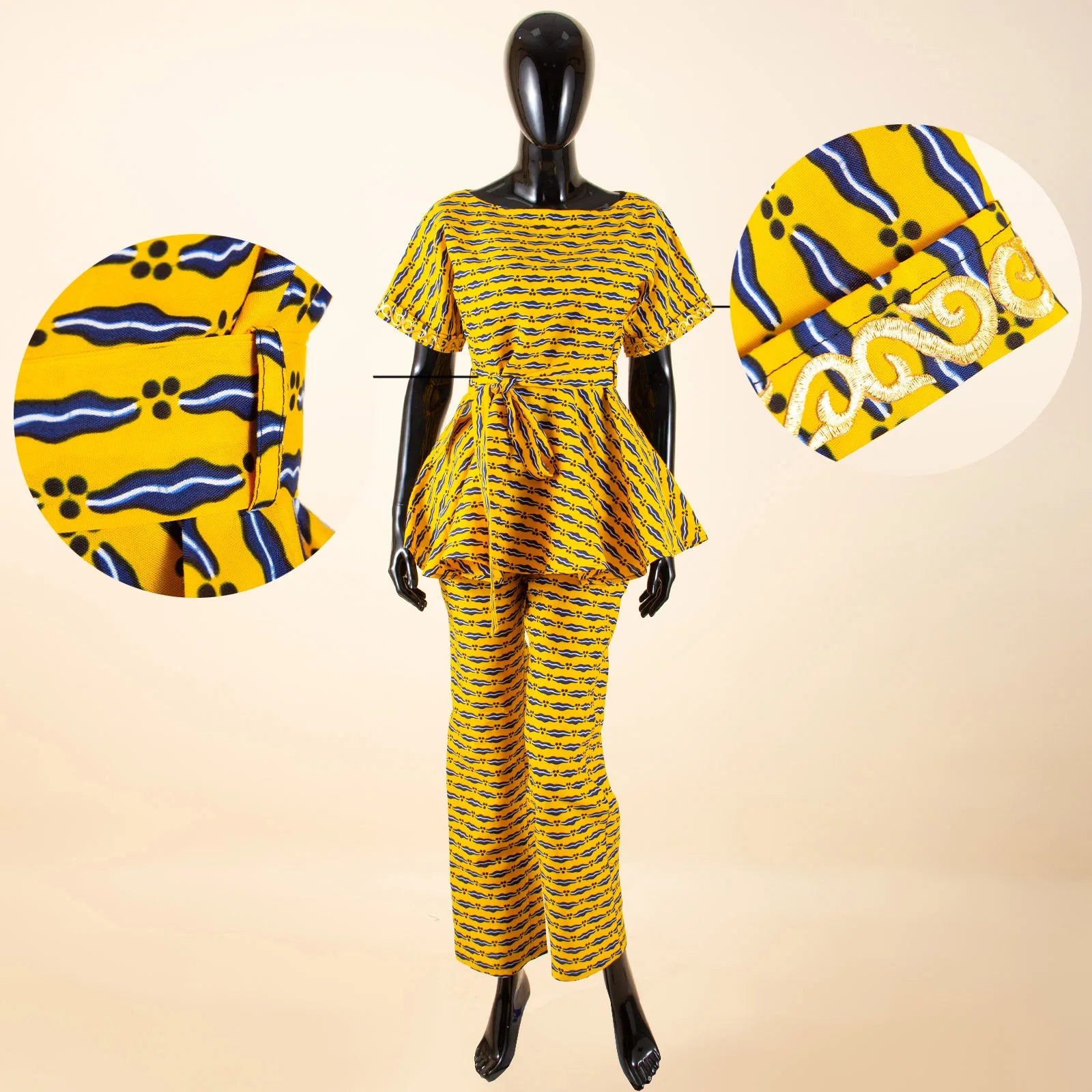 African Women's Printed Ankara Slash Neck Short Sleeve Top Mid-Calf Pants two-piece Set Dashiki Casual Party