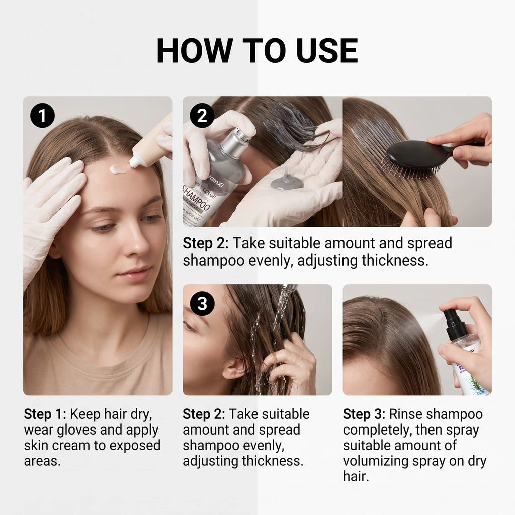 Hair Color Shampoo 3 in 1 Tint Conditioning Volumizing Nourishing Scalp Spray Set For Fine Flat Hair Smooth Shine Booster Care