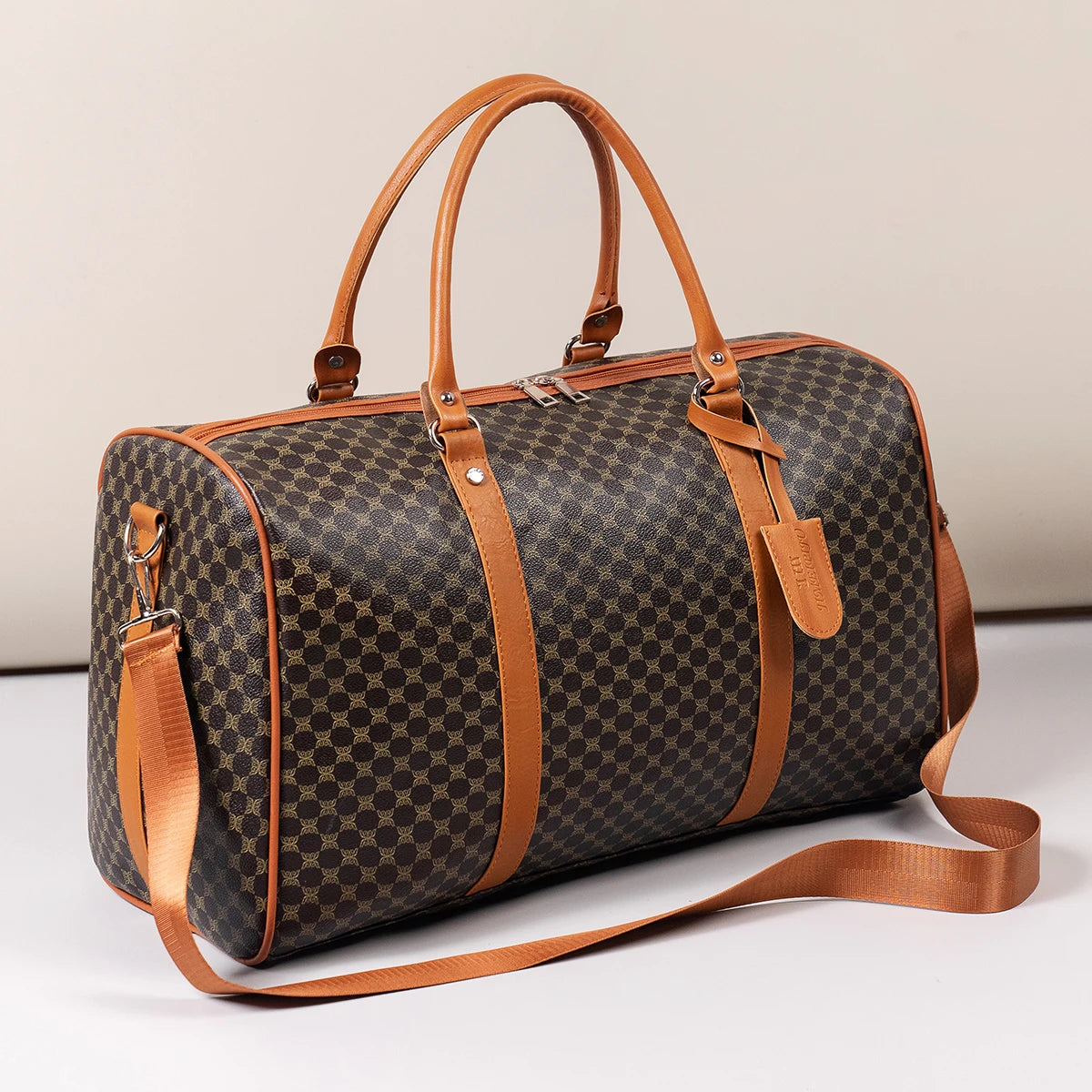 Mature and Elegant Patterned Dark-Colored Travel Bag, Sturdy and Durable with Smooth Zipper, Large Capacity for Carrying Suits, Clothes, Documents, Laptops, Shoes, Single Shoulder Crossbody with Dual Handles, Easy to Carry, S
