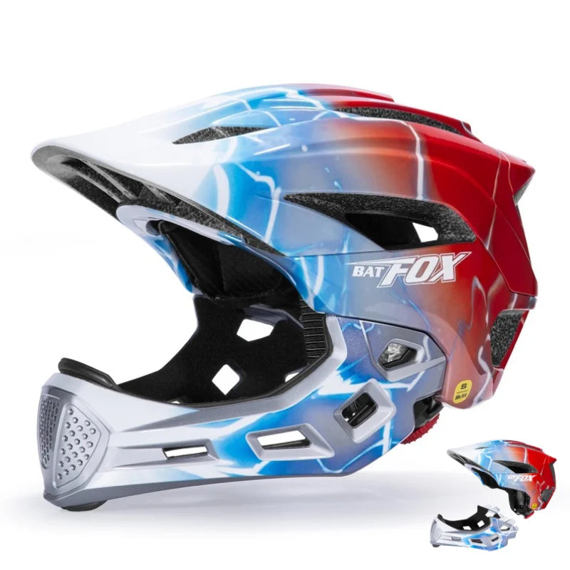 BATFOX Kids Helmet Full Face Mtb Bicycle Helmet child Children Girl and Boy Cycling BMX Detachable Downhill Multi-Sport Helmet