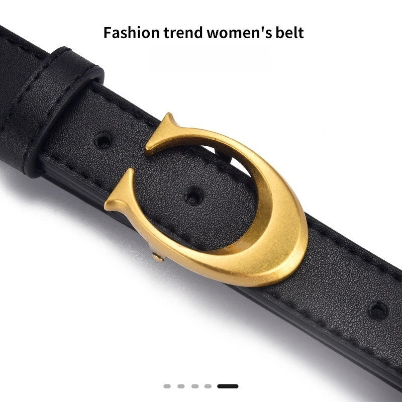 Ladies' belts are fashionable and versatile. Jeans are decorated with belts. Women's ins style black cowhide belts simple style