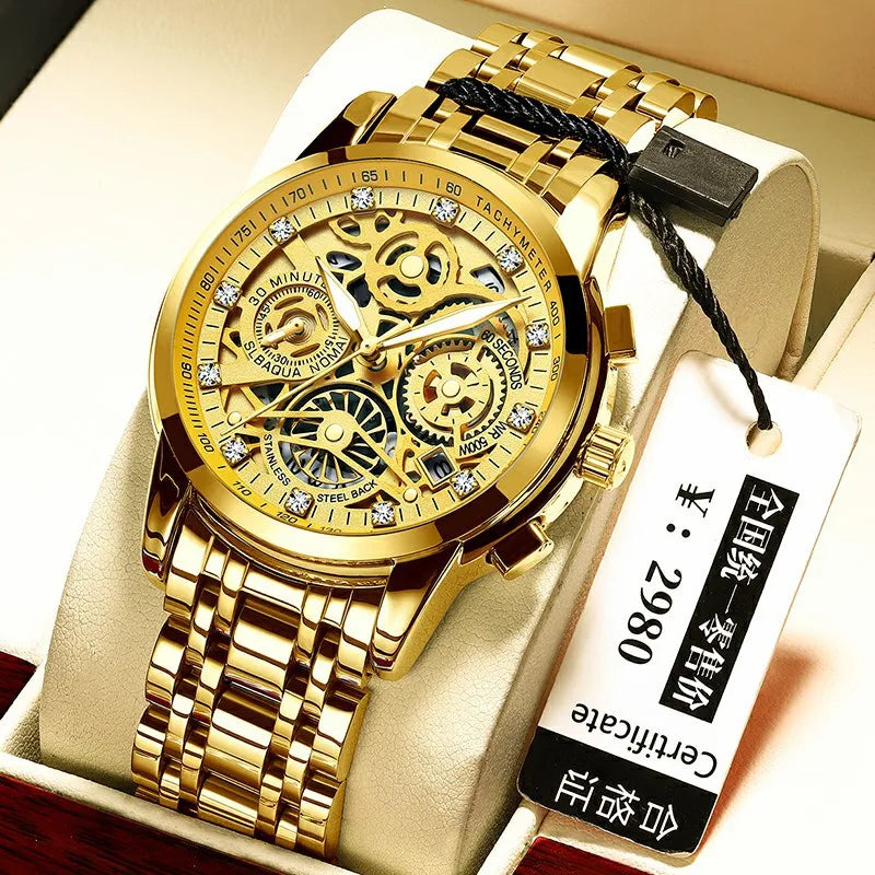 Ruizhiyuan best-selling gold watch - men's luxury waterproof watch, large gold-plated watch