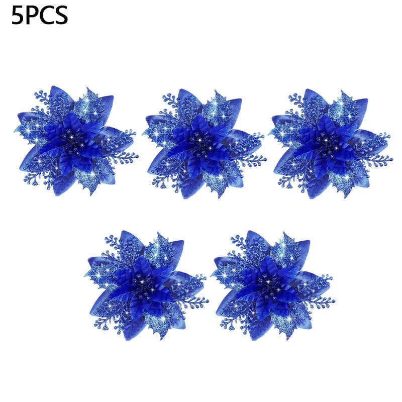 Glitter Artifical Christmas Flowers Mreey Christmas Tree Decoration Happy New Year Ornaments Xmas Fake Flowers Natal