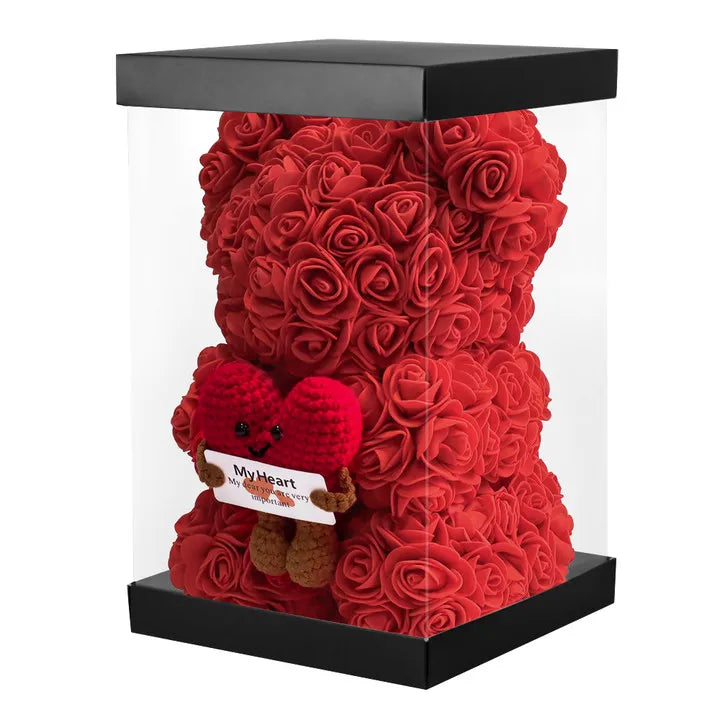 25cm Rose Teddy Bear Eternal flower hug knitted love doll artificial flower Bear birthday Mother's Day Valentine's Day gift