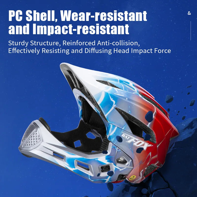 BATFOX Kids Helmet Full Face Mtb Bicycle Helmet child Children Girl and Boy Cycling BMX Detachable Downhill Multi-Sport Helmet