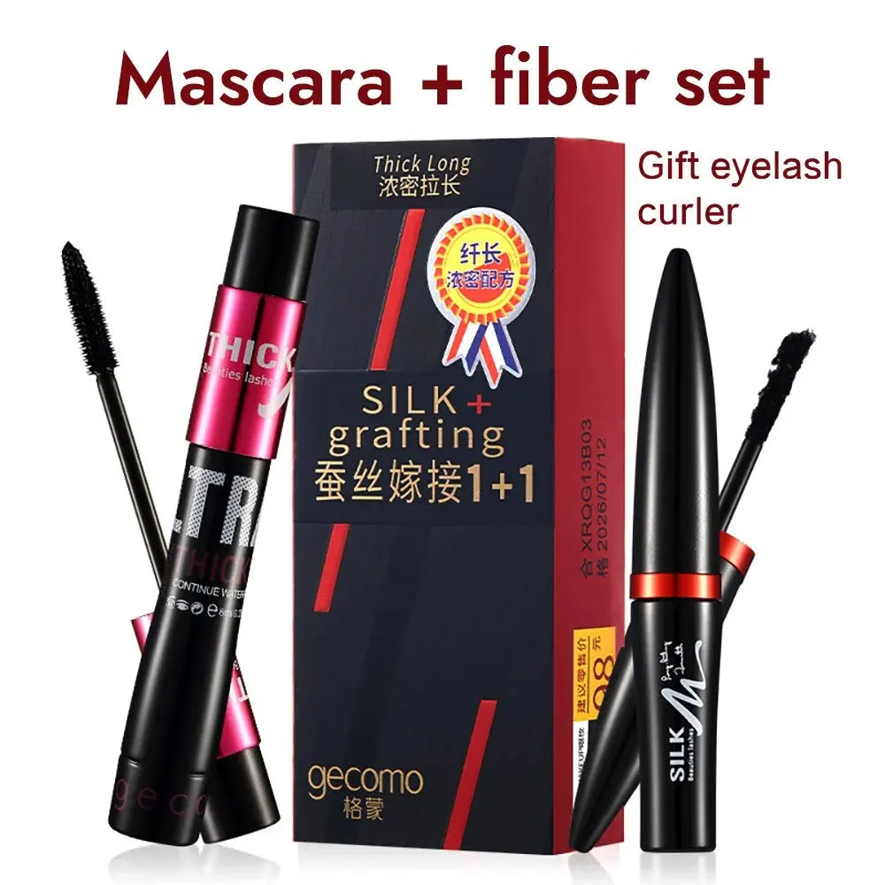 Fiber Mascara Set With Double Tubes Waterproof And Long-lasting Creates Long Naturally Curled Eyelashes Without Smudging