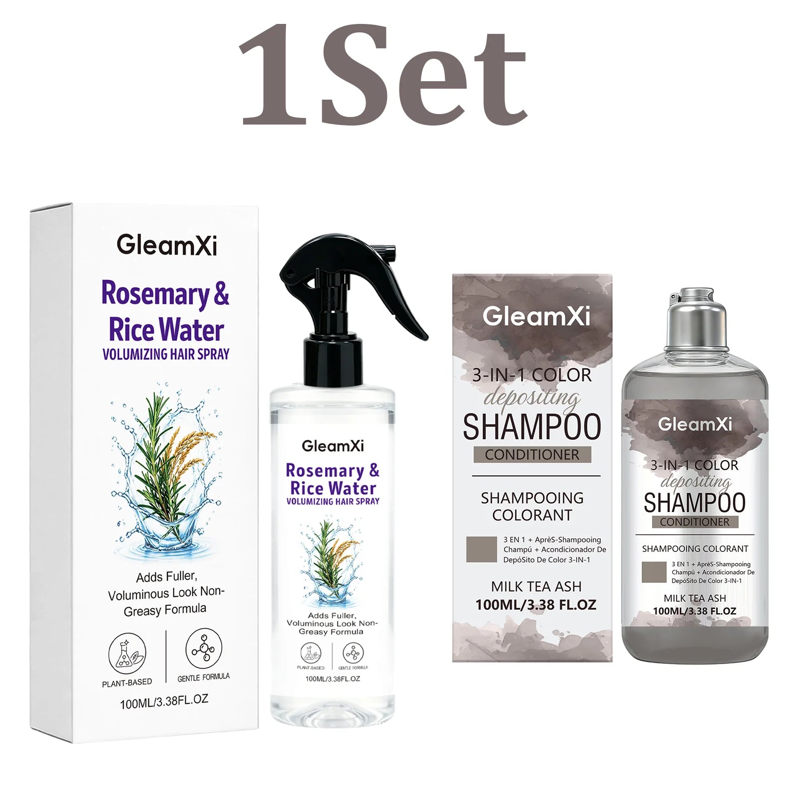 Hair Color Shampoo 3 in 1 Tint Conditioning Volumizing Nourishing Scalp Spray Set For Fine Flat Hair Smooth Shine Booster Care