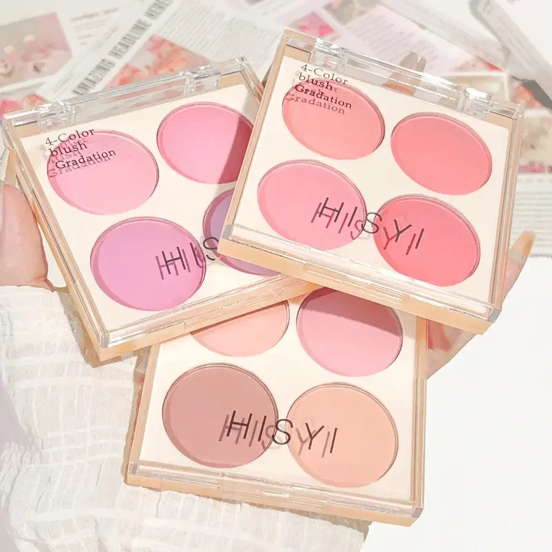 4-color matte blush palette - pinkish purple tones, waterproof, long-lasting natural nude makeup, perfect gift, Korean-style