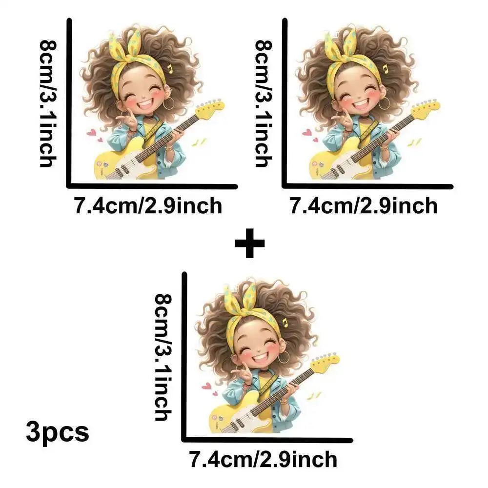 Yellow Guitar Music Girl Heat Transfer Patches For Clothing DIY A-Level Washable T-shirts Iron-on Thermal Stickers