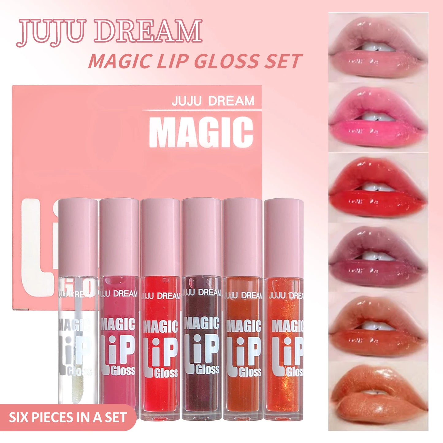 6 pcs Sparkling Lip Gloss Set Non-Stick Non-Fading Moisturizing Shiny Gift for Women