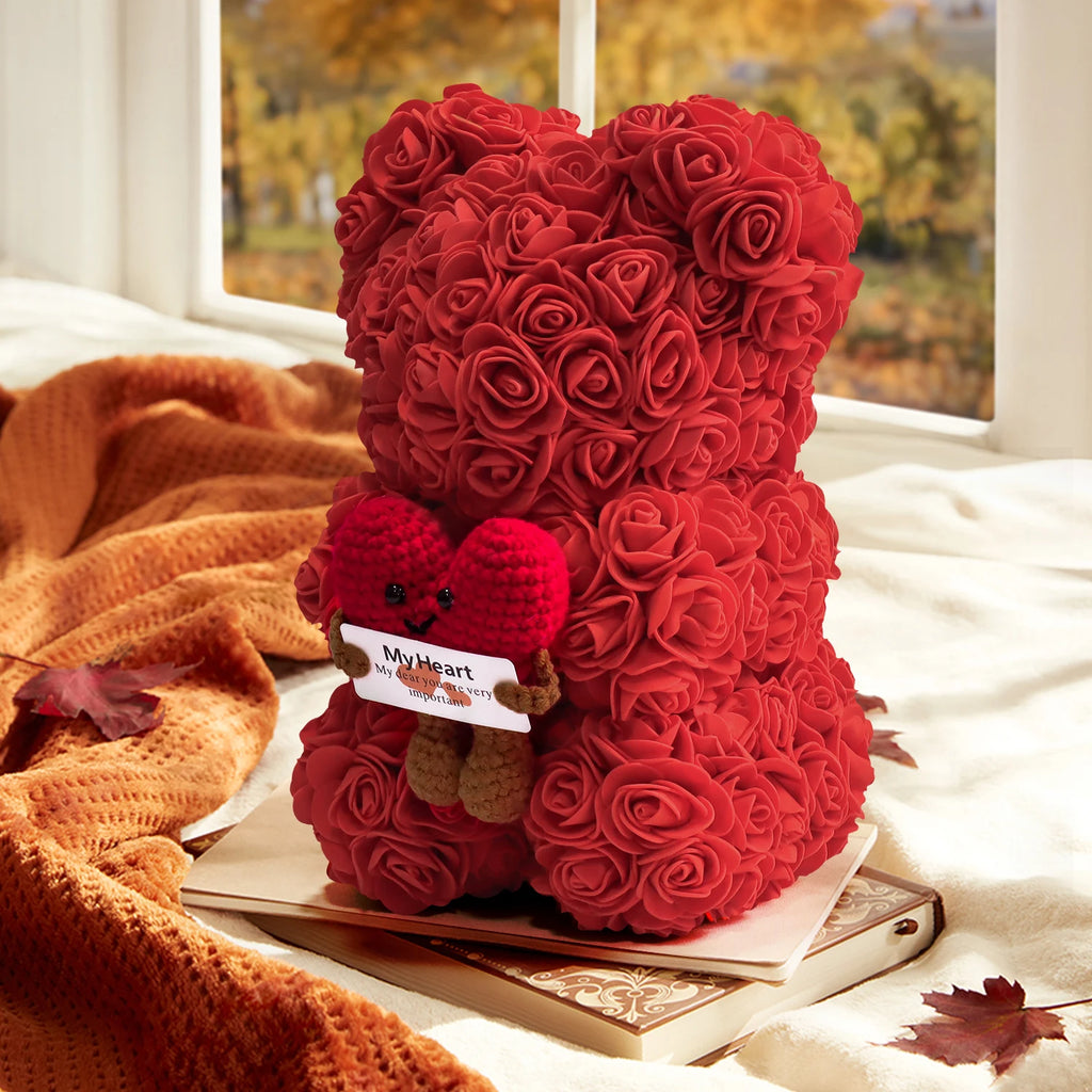 25cm Rose Teddy Bear Eternal flower hug knitted love doll artificial flower Bear birthday Mother's Day Valentine's Day gift