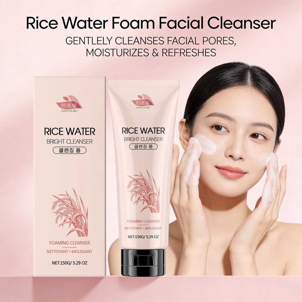 Rice Water Foam Facial Cleanser Deep Cleaning Skin Oil Control Moisturizing Brightening Shrink Pores Facial Cleanser Foam 150ml