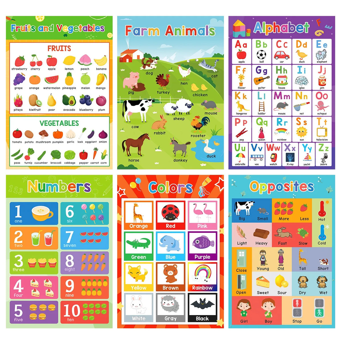 Kids English Learning Posters Educational Chart for Preschool Teacher Teaching Aids Montessori Education Material Big Flashcard