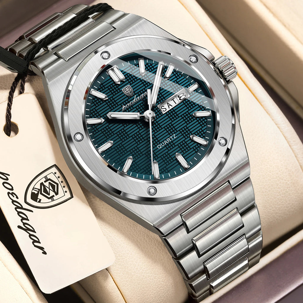 POEDAGAR Fashion Men's Clock Quartz Date Week Luxury Male Watch Waterproof Luminous Stainless Steel Watches For Men Reloj Hombre