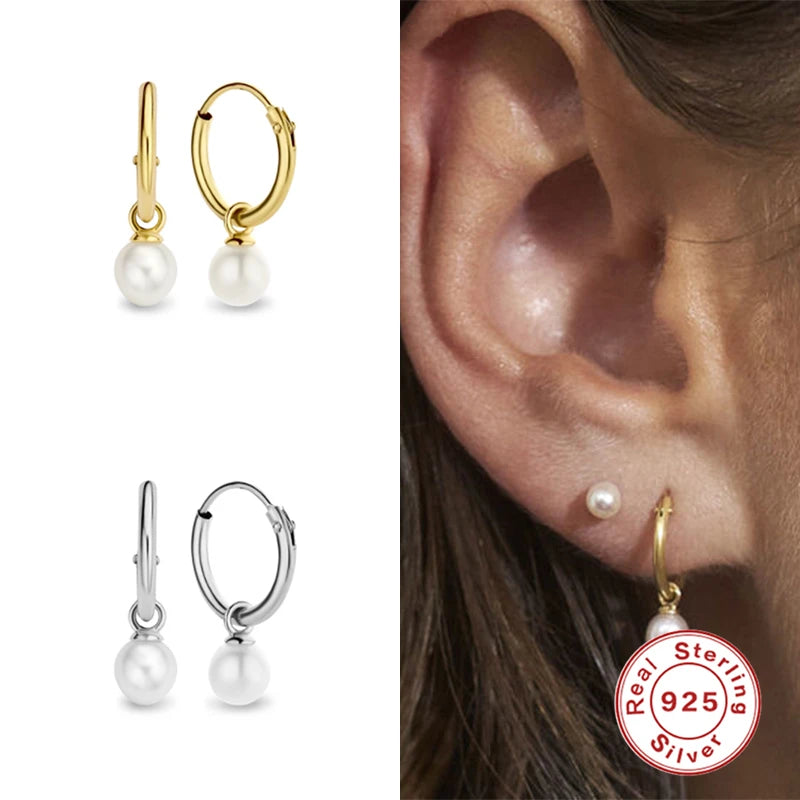 925 Sterling Silver Women's Earrings Korean Pearl Pendant Earrings For Lovers' Anniversary Wedding Gift Fine Earring Brincos