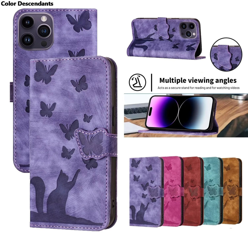 Flip Wallet Funda Butterfly Cat Holster Phone Case For Poco C65 C75 M3 M6 X3 X5 Pro NFC 4G Book Cover