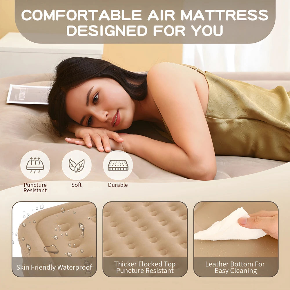 Interior Air Mattress Glamping Mats PVC Inflatable Sleeping Mattress Luxury 2 Person Camping Bed Mat Built-in Pump Thicken Mat