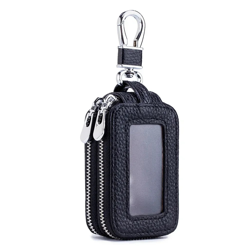 Car Key Holder Men Genuine Leather Practical Housekeeper Multifunctional Double Zipper Square Home Key Case Women Keys Wallet