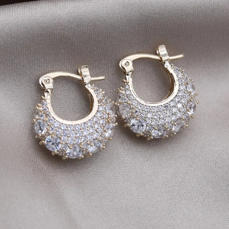 Korean new design fashion jewelry 14K gold plated exquisite close-set zircon round earring simple women's daily work accessories