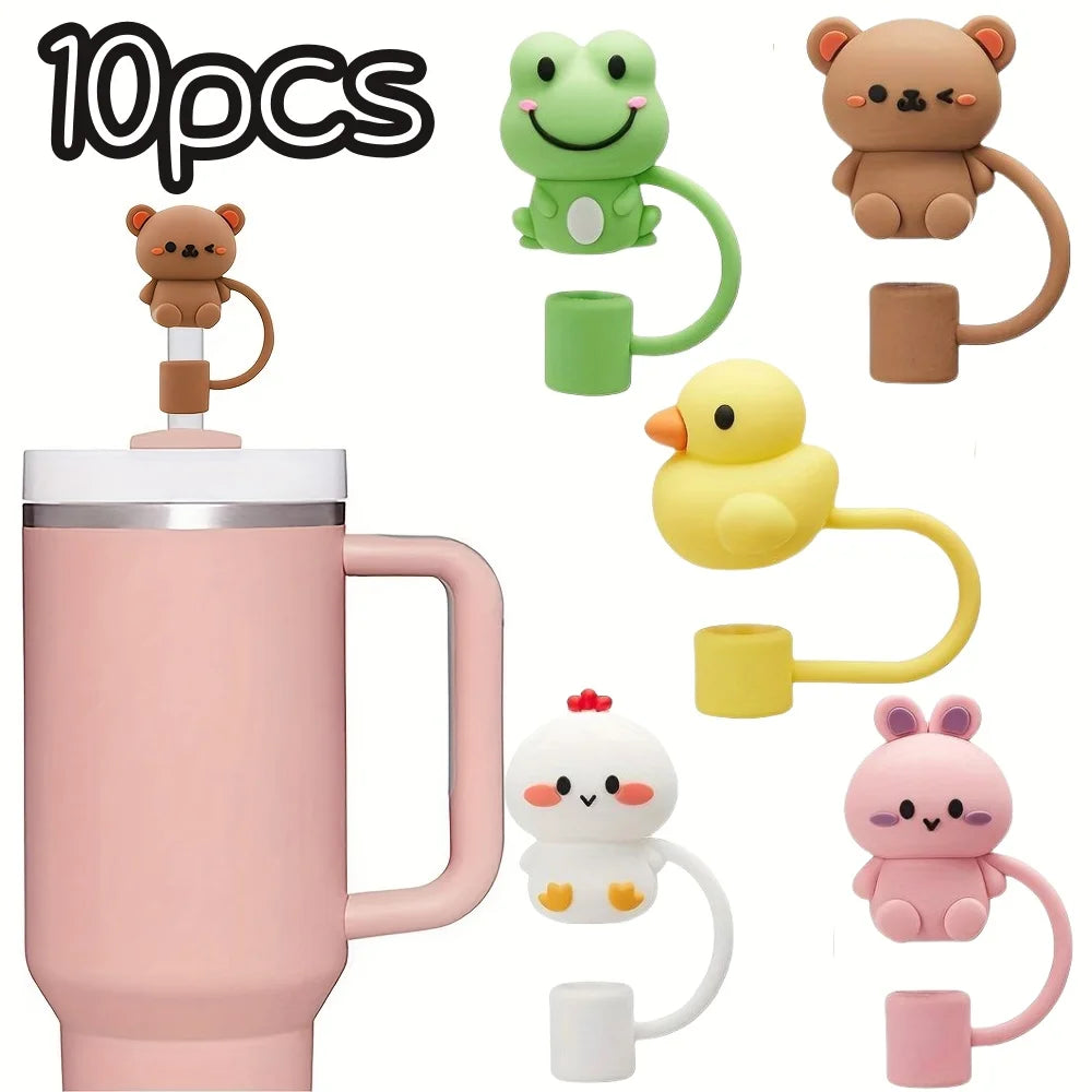 5/10pc Straw Cover Cap Animal Silicone Straw Head Cover Fits 30/40oz Tumbler 0.4in Dustproof Straw Tip Lids For Staly Cup Access
