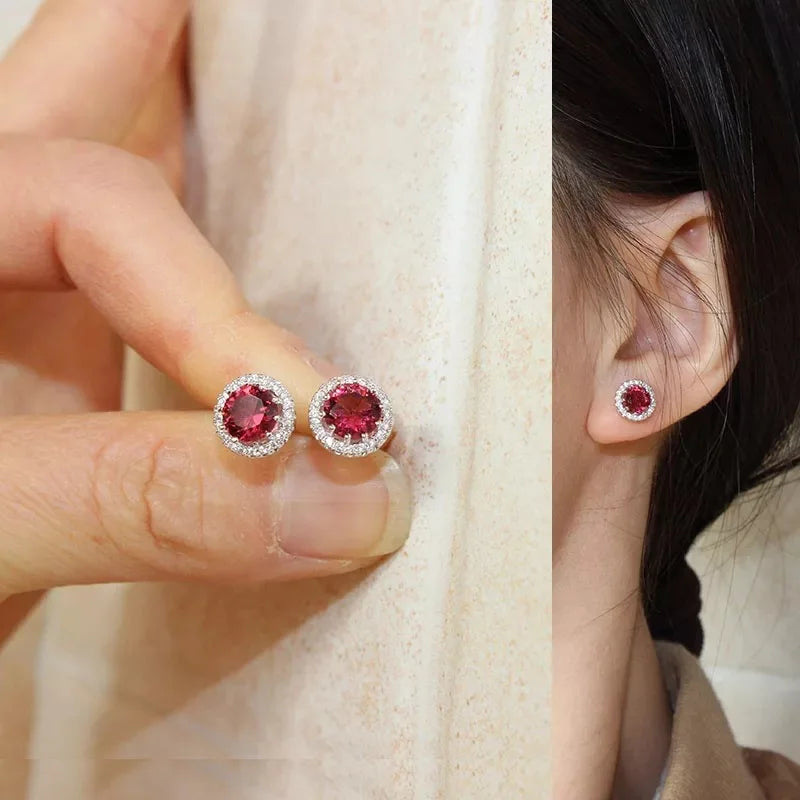 Korean 925 Sterling Silver Cute Round Crystal Stud Earrings for Women S925 Wedding Party Jewelry Gift Aretes De Mujer