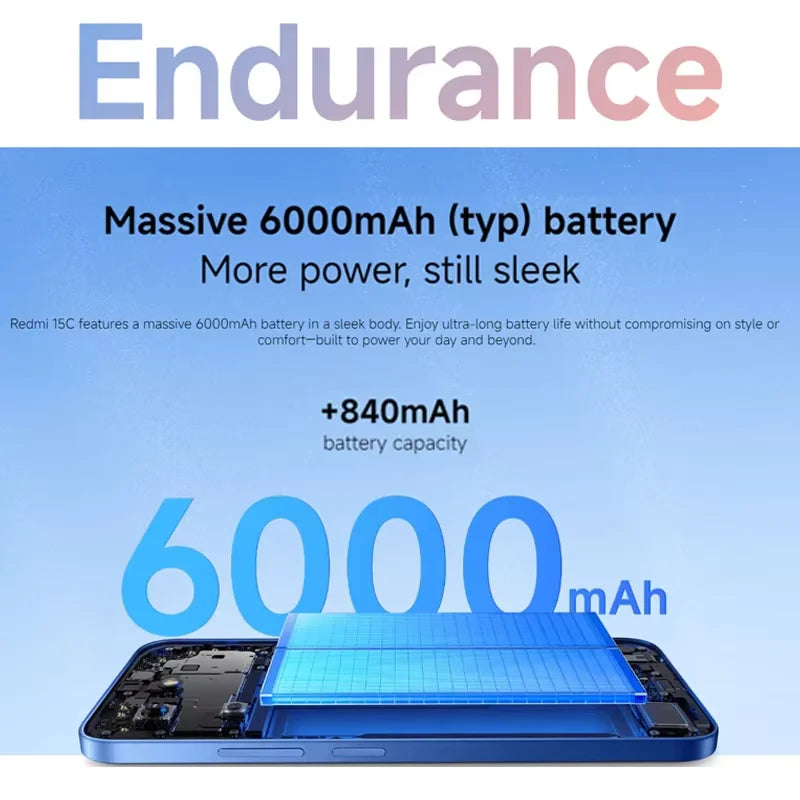 Global Version Xiaomi Redmi 15C Smartphone 6000mAh (typ) Large Battery 33W Charging 50MP AI Dual Camera 6.9" 120Hz Display