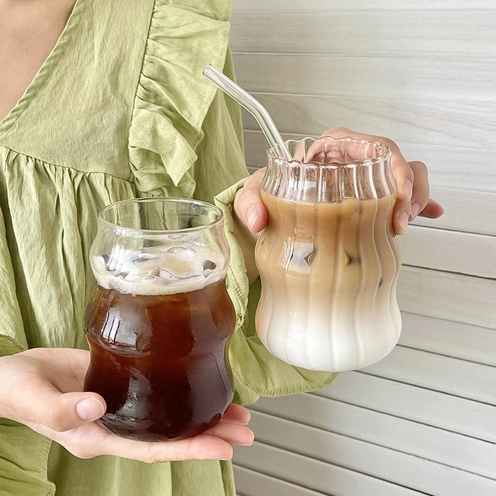 INS Ripple Drinking Glasses 530/410/650ML Origami Style Glass Cup Ribbed Glassware Glass Cups For Tea Coffee Milk Home Office