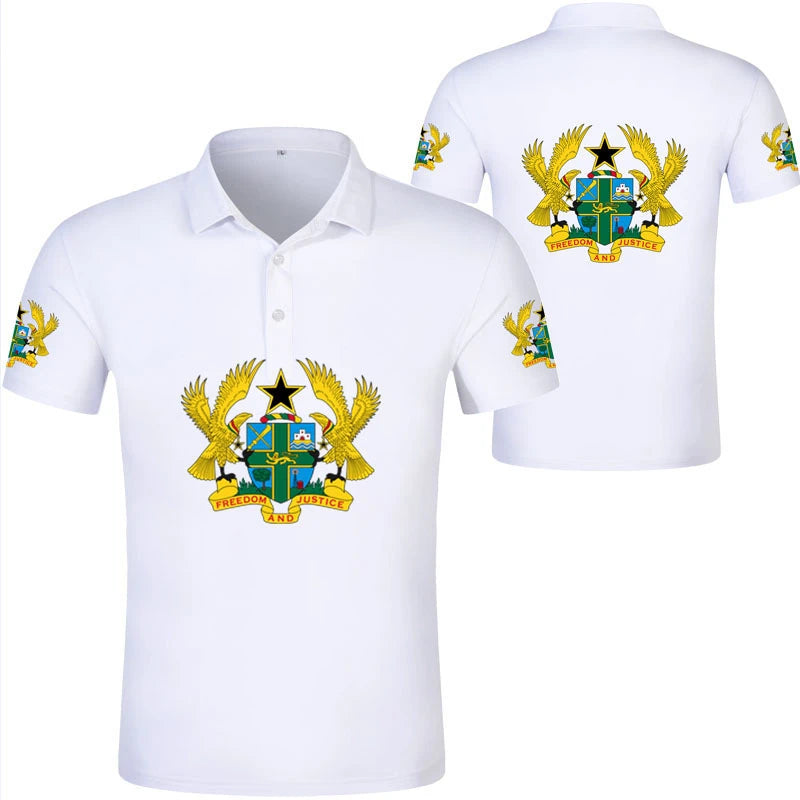 2024 Ghana Flag Graphic Polo Shirt Ghanaianoy National Emblem Map Men Jersey Tops Republic College Africa Kids Sports Streetwear