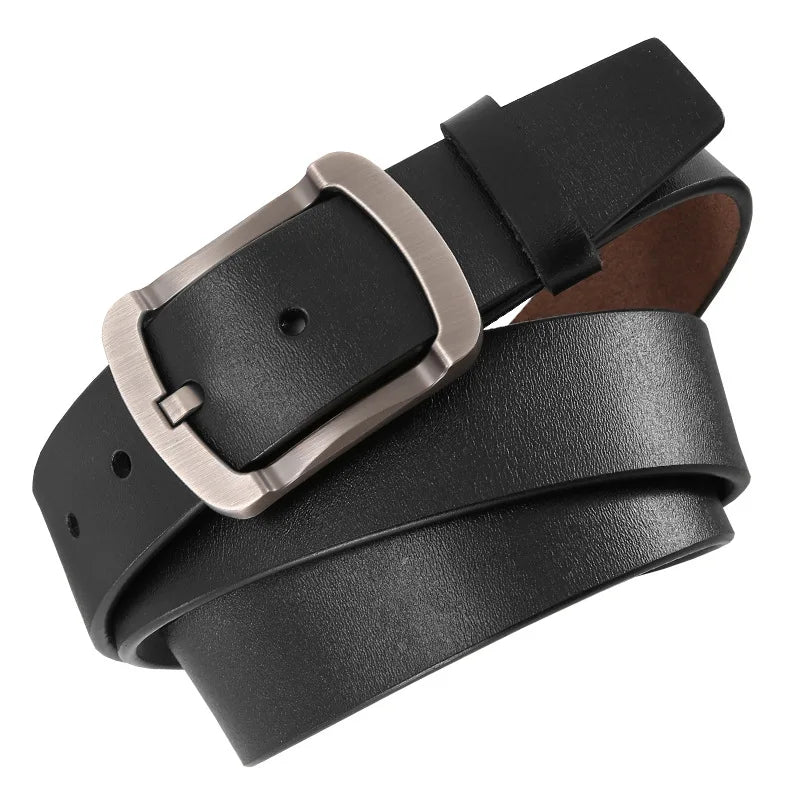 Men's 105-140 150 160 170cm Plus Size Soft Cowhide Belt Metal Pin Buckle Male Leather Waistband Real Leather Jeans Waist Straps