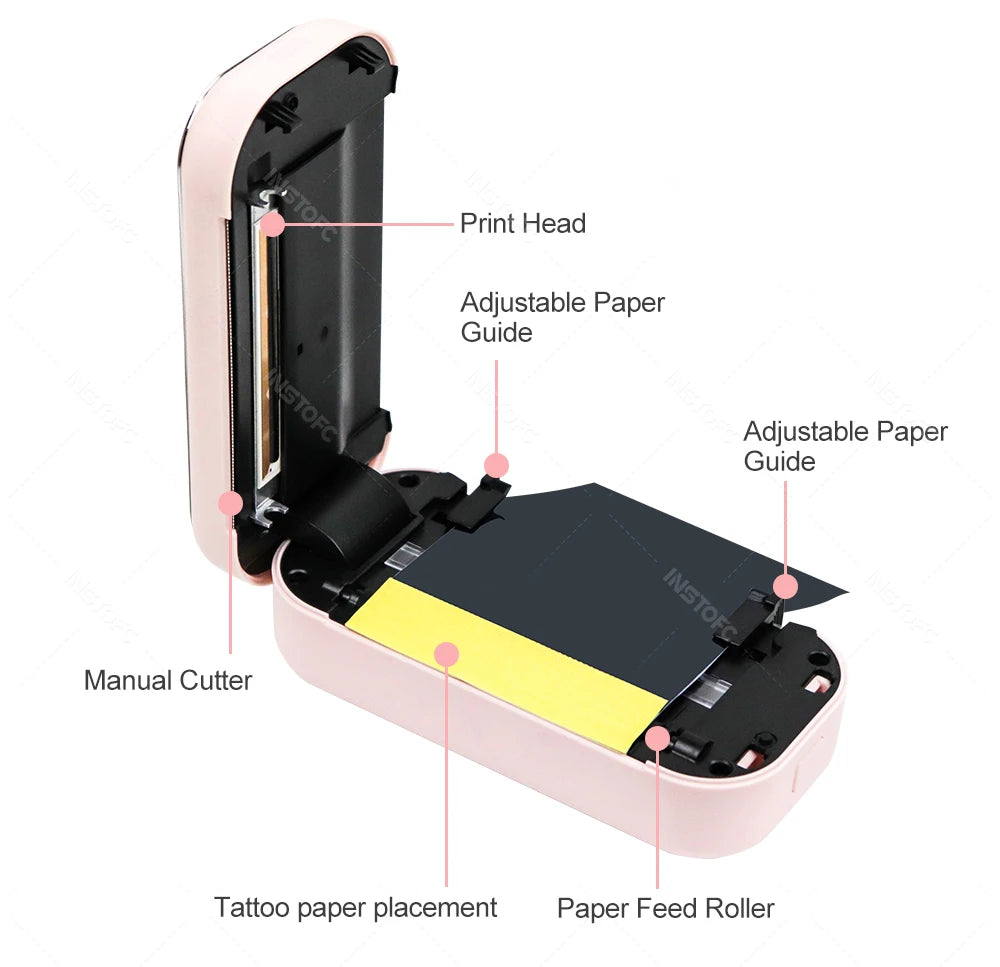 80mm Tattoo Stencil Printer Thermal Tattoo Printer with 3inch Transfer Paper Wireless Bluetooth Mini Portable Printer DIY Artist