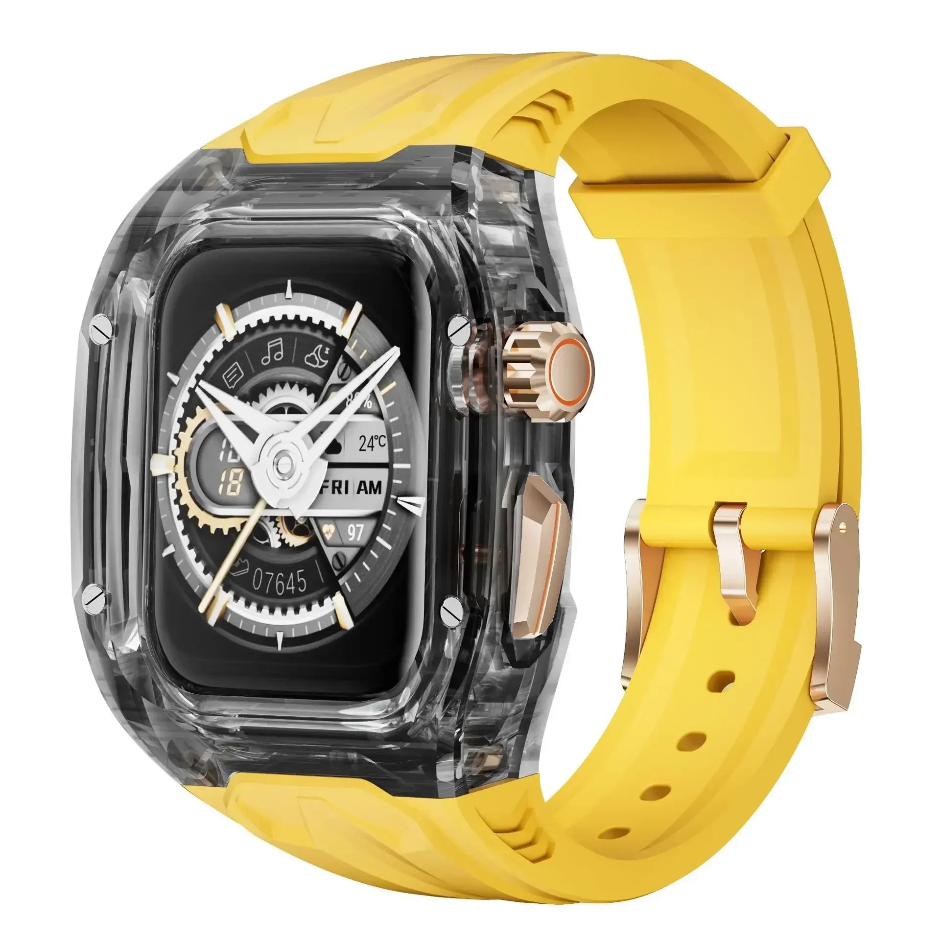 RICHARD Mile Watchband for iWatch Series 10/Ultra2, 46mm 49mm 45mm 44mm 42mm, Crystal Case + Silicone Strap for Series 9/8/7/SE2