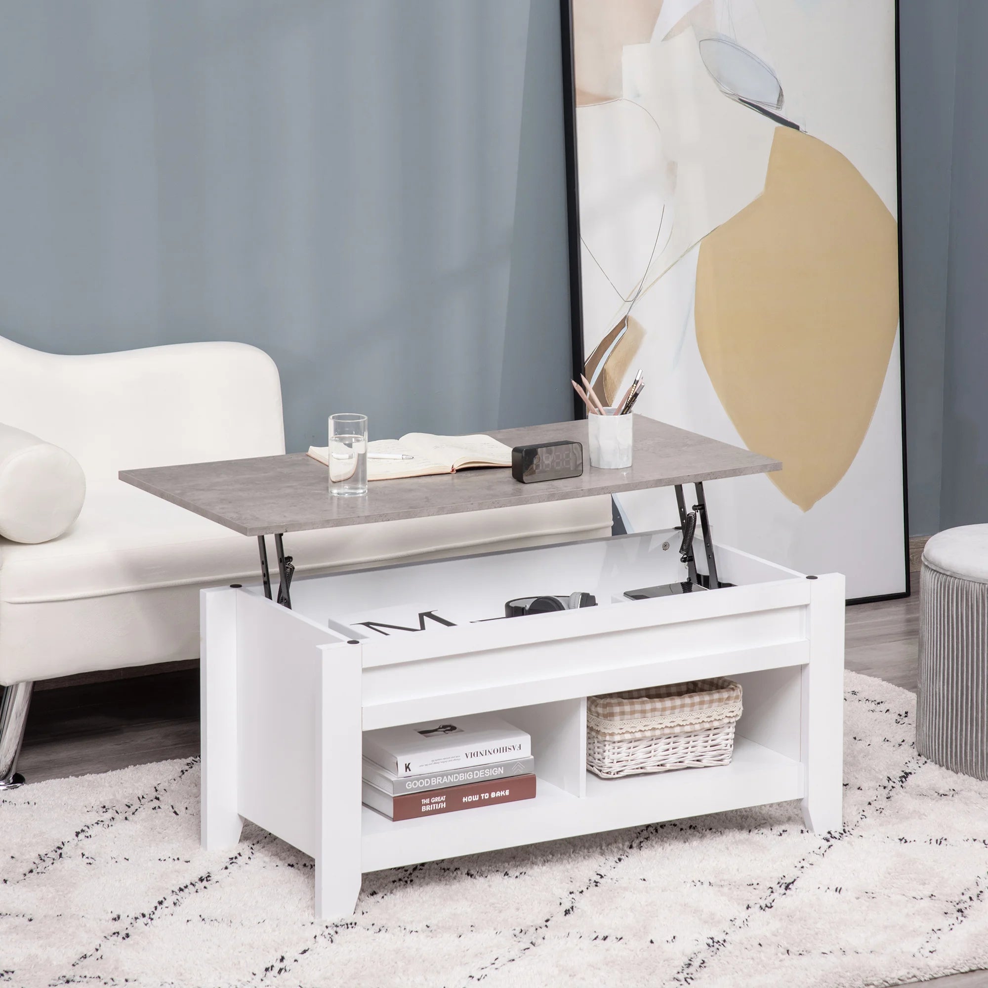 HOMCOM lifting coffee table with 2 compartments living room dining room 105x50x49 cm