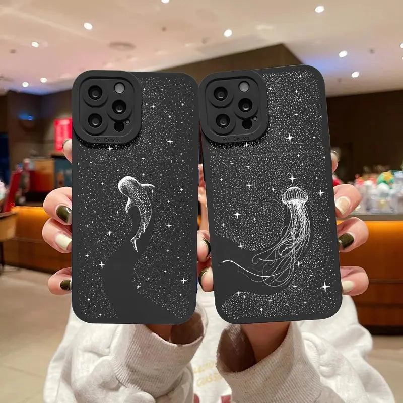 Ocean Animal Cute Dolphin Sea Turtle Dotted Painting Phone Case For iPhone 14 11 12 13 Pro Max 7 8 Plus X XR XS Silicone Covers