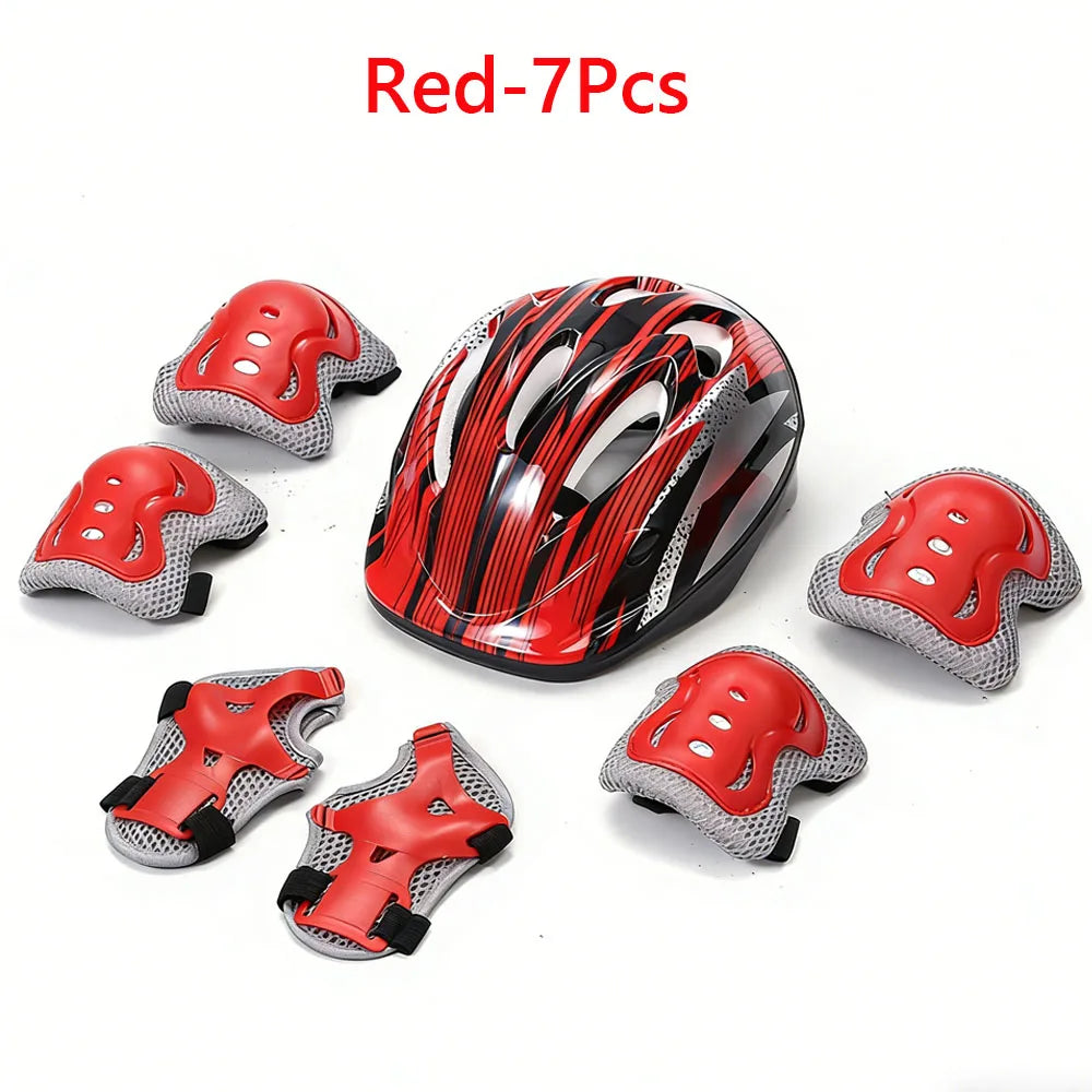 Bicycle Sport Protective Gear Set Adjustable Kids Safety Skating Helmet Pad Set 48-55cm for Skateboard/Bike/Skating/Cycling
