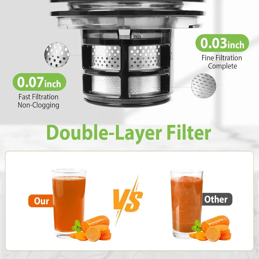 Cold Press Juicer with 6.5Inch Extra Large Feed Chute for Efficient Juice Extraction from Whole Vegetables and Fruits HandsFree
