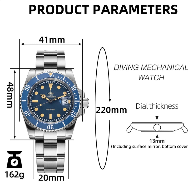 ADDIESDIVE 41mm Stainless Steel Watches Mens Business Leisure Quartz Watch Waterproof Ourdoor Sports 200M Dive WristWatch AD2054