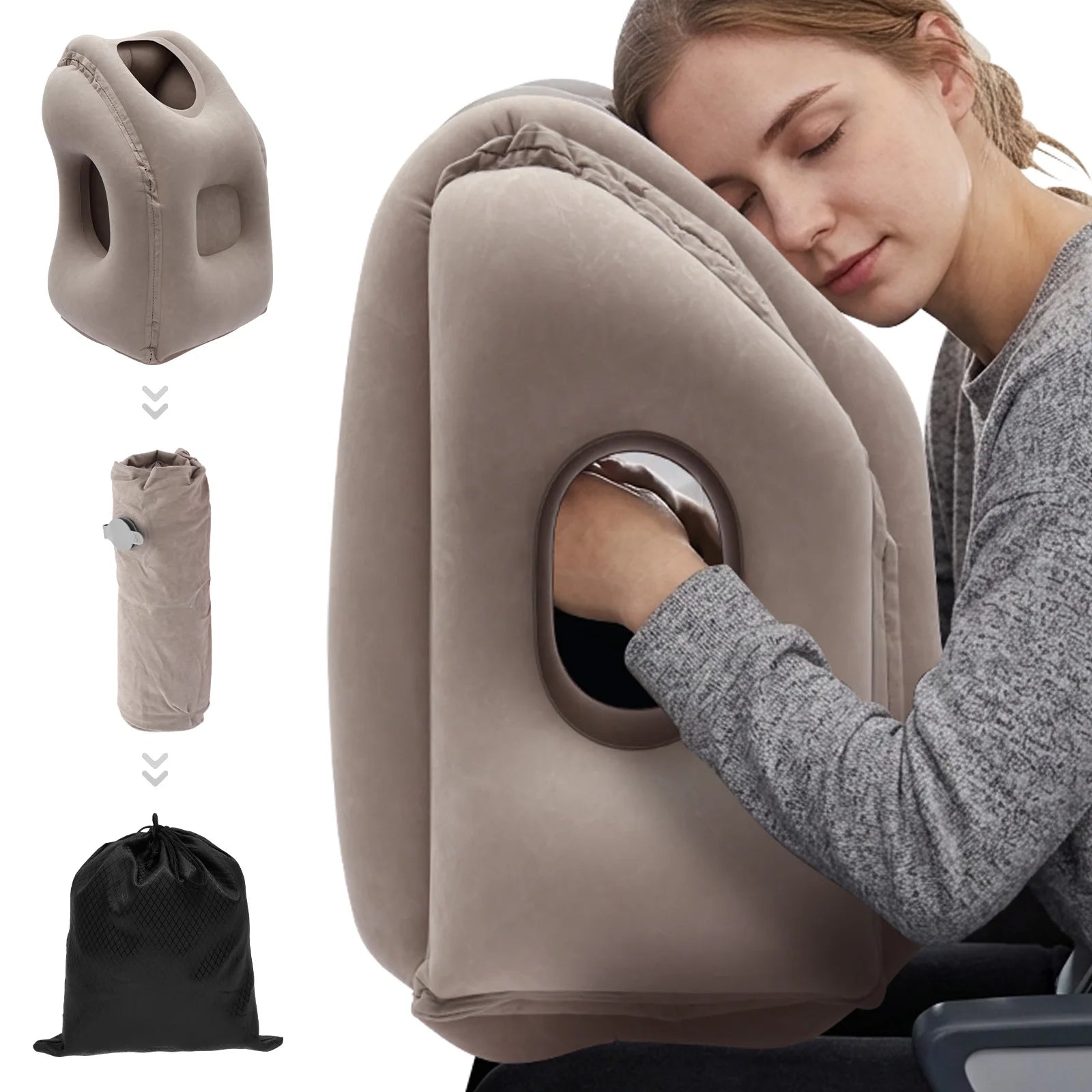Inflatable Travel Pillow Portable Headrest Chin Support Cushions Support Neck Pillow for Airplane Car Bus Train Office Nap Rest