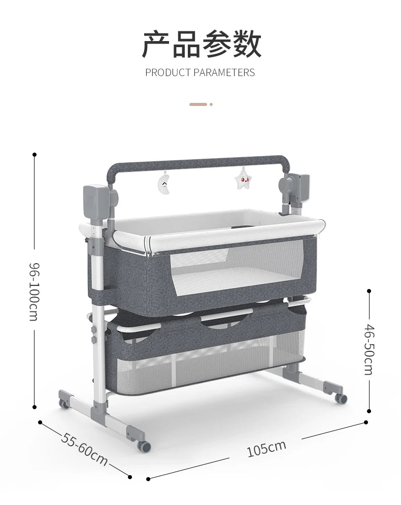 Electric Baby crib, cradle, and baby bed for newborns movable, rocking, smart, and portable crib with Mosquito Net Baby Cot