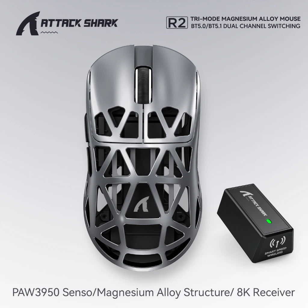 Attack Shark R2/8K Magnesium Gaming Mouse-8000Hz Polling, 48g Ultra Light, Tri-Mode Wireless, PAW3950Max Sensor with R2 Mini
