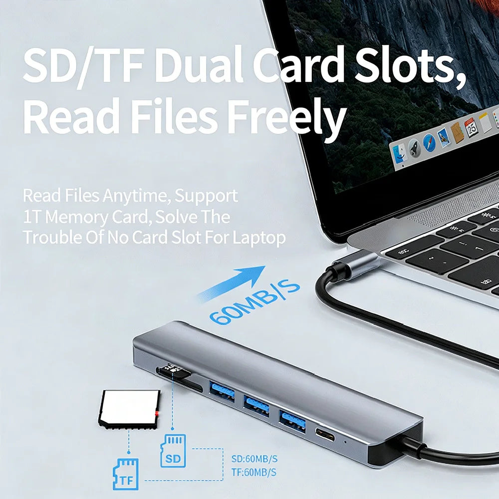 7-in-1 USB C Hub, 4K HDMI USB 3.0 Docking Station, 87W PD Charging, SD/TF Card Reader, Compatible for Laptop, Tablet, Phone