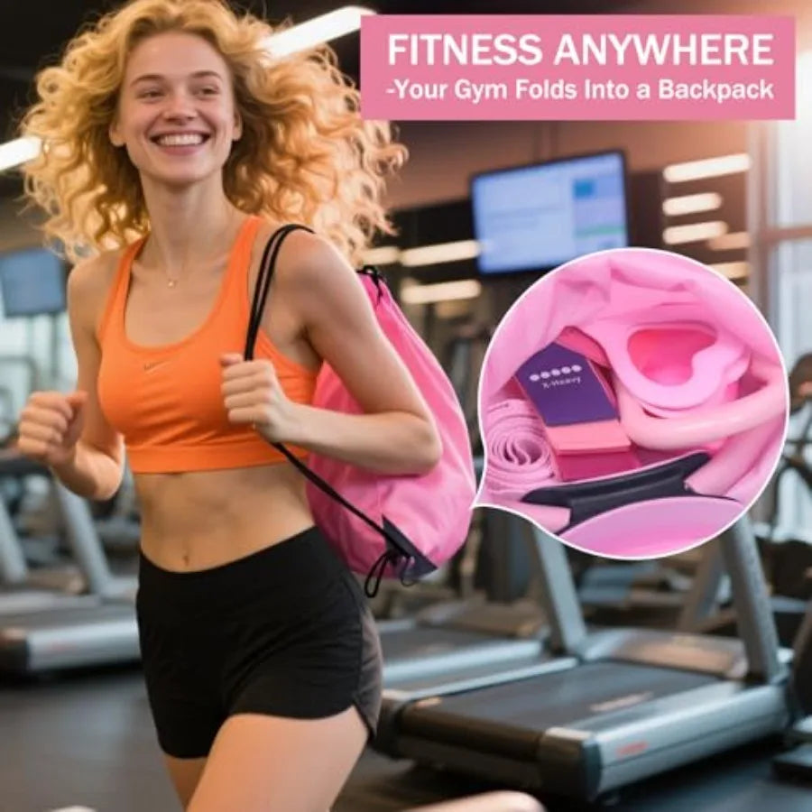 Home Pilates Essentials Kit for Women Pink Ring and Ball Pilates Set Equipment Magic Circle with 5 Resistance Bands Premium Acc
