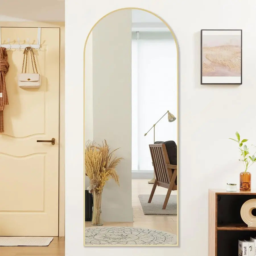 64 x21 Arched Full Length Mirror, Standing or Leaning Full Body Mirror with Aluminum Alloy Thin Frame, Suitable for Bedroom or