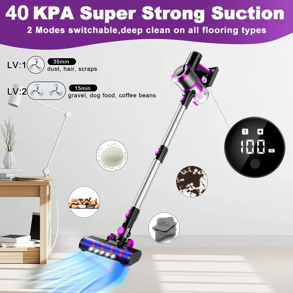 40Kpa Vacuum Cleaner for Home - Lightweight, Stick Vacuum Clean with Large-Capacity Battery, Max 45Mins Runtime