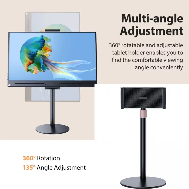 Portable Monitor Stand Height Adjustable Vesa Monitor Tablet Holder up to 24cm Standing Tablet Bracket Desk Mount Wider Base