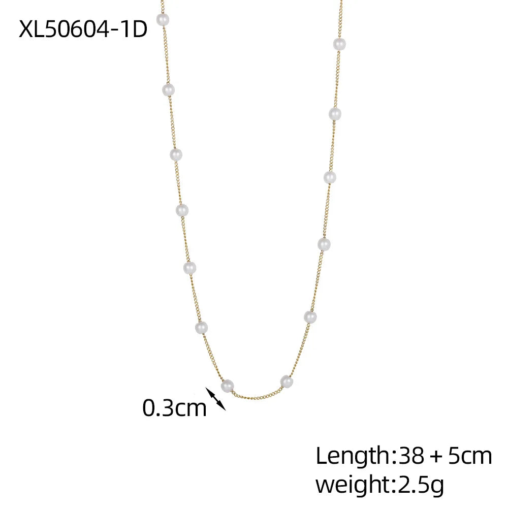 CARLIDANA Hot Selling High Quality Pearl Chain Stainless Steel Gold Plated Beaded Necklace Bracelet Set Jewelry for Women
