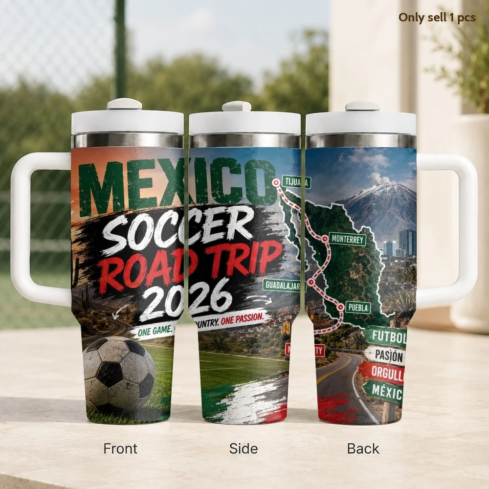 2026 MEXICO Football Vacuum Flasks 40oz Stainless Steel Insulated Tumbler with Handle & Straw Leakproof Travel Mug