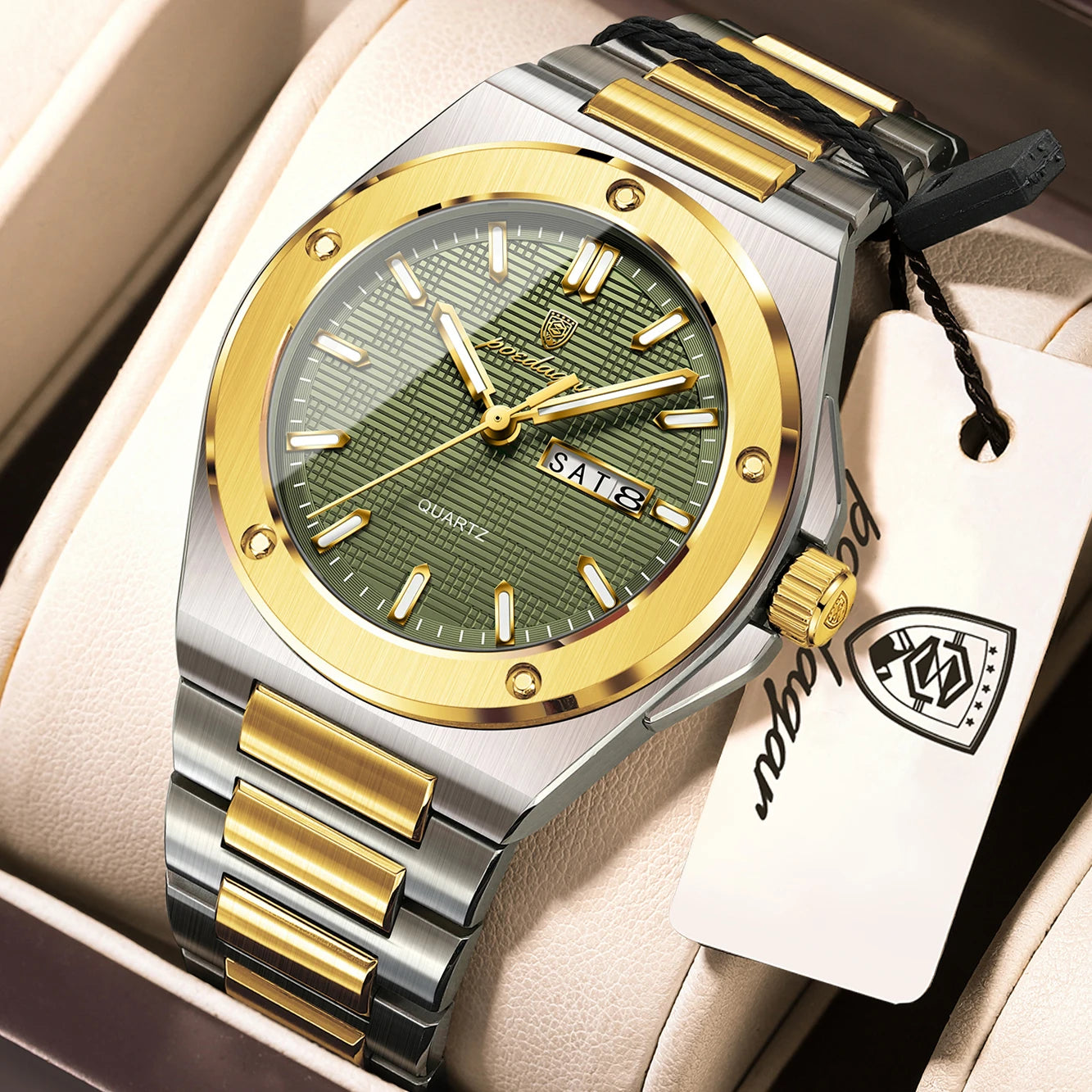 POEDAGAR Business Quartz Men's Clock Date Week Waterproof Luminous Sport Male Watch Stainless Steel Casual Watches For Man Reloj