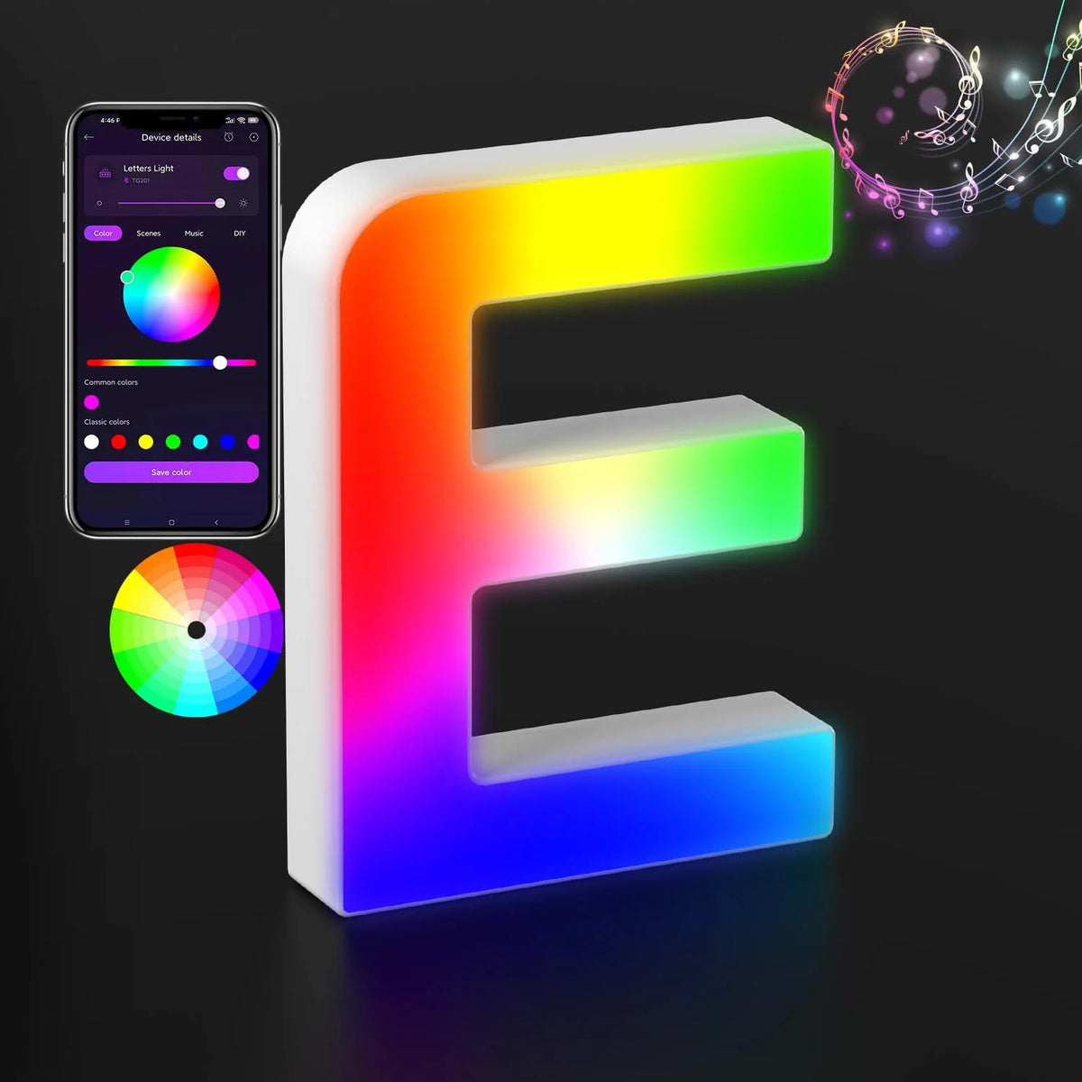 Light Up Letters LED Letter Lighted Letter Color Glitter Alphabet MeRGBW APP Music Sync Gift Logo Bar Wall Night Light Letters