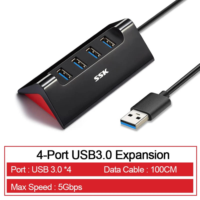 SSK Splitter 4 USB 2.0 HUB with Power Extension Hub Super High Speed Expansion Data Transmission Suitable for Laptop Accessories